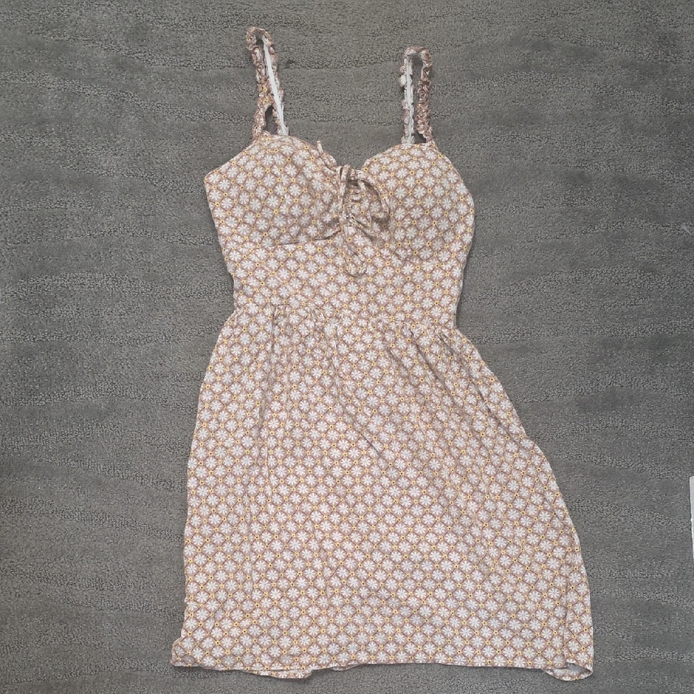 AUW Cream and Brown Floral Midi Dress